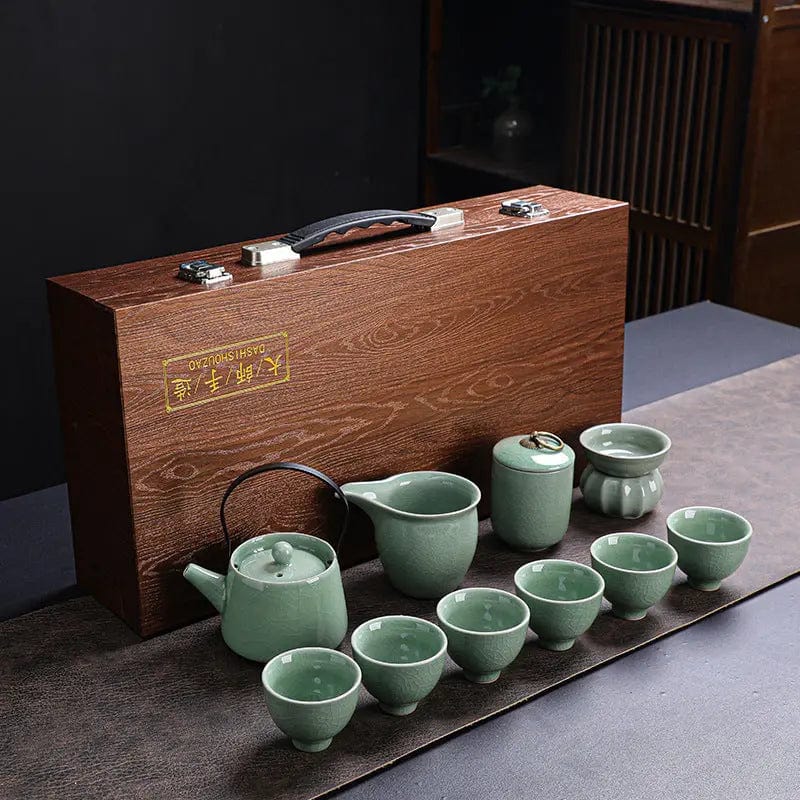 Japanese Jade Green Crackle Tea Set