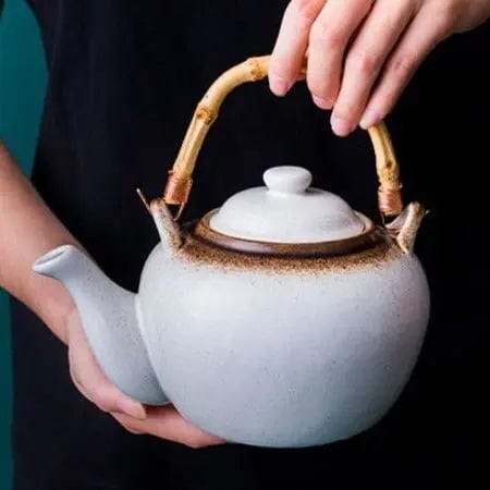 Japanese White Ceramic Bamboo Teapot 500ML