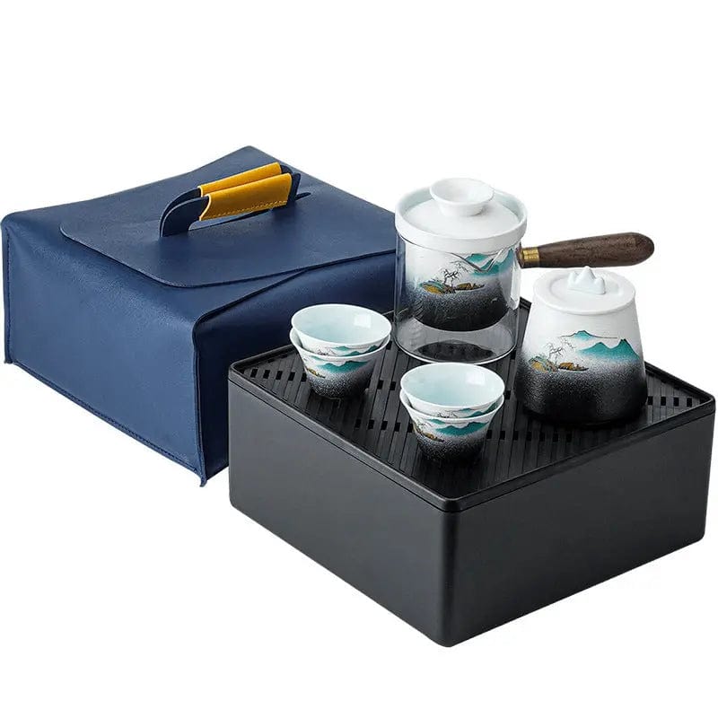 Portable Japanese Ceramic Tea Set with Carrying Bag – Teapot 300 ml and 4 Cups
