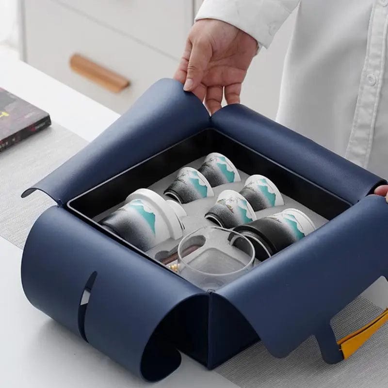 Portable Japanese Ceramic Tea Set with Carrying Bag – Teapot 300 ml and 4 Cups
