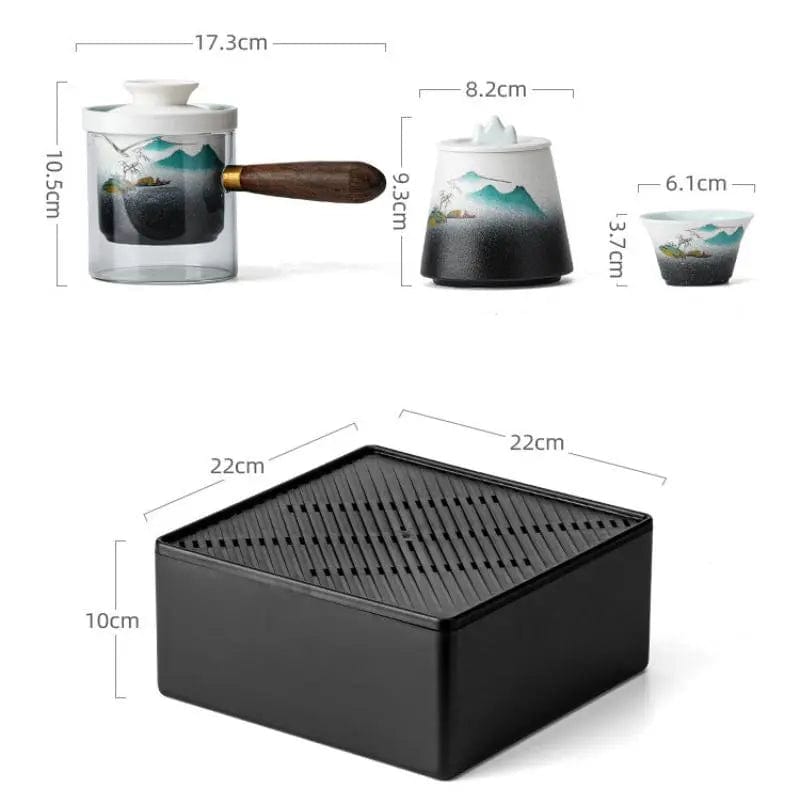 Portable Japanese Ceramic Tea Set with Carrying Bag – Teapot 300 ml and 4 Cups