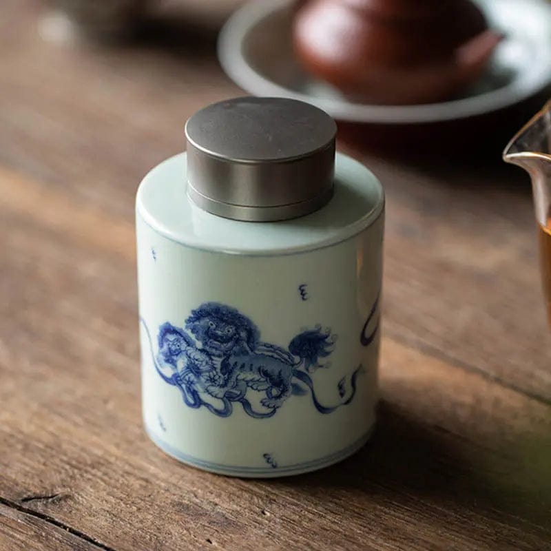 Premium White and Blue Chinese Ceramic Tea Canister