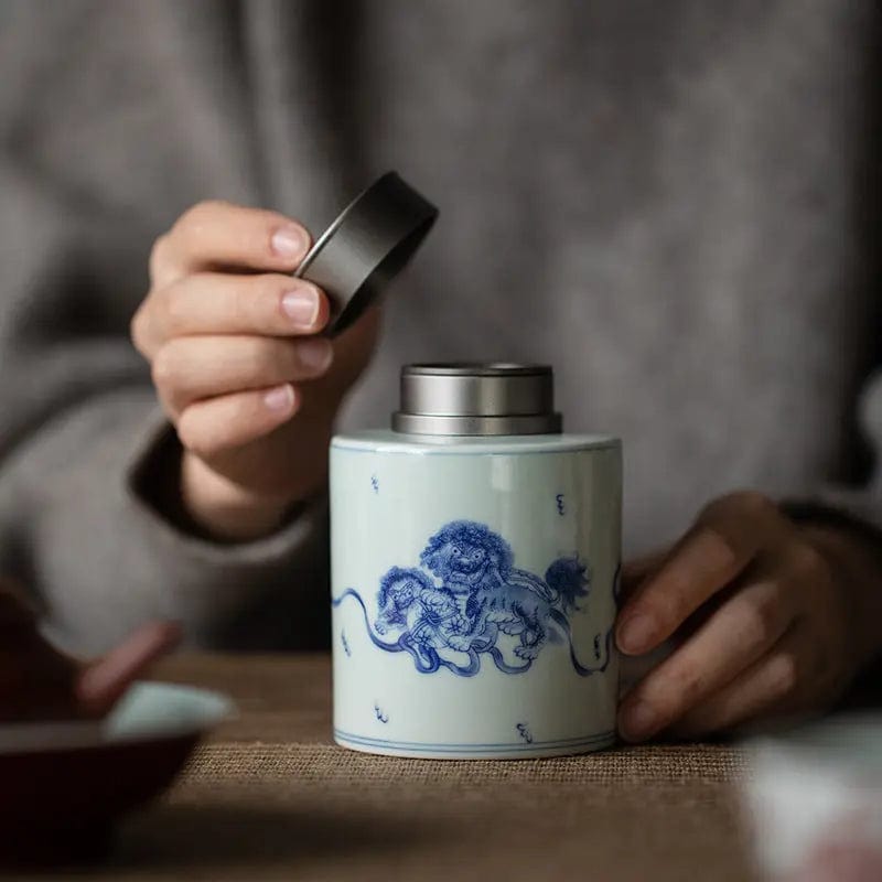 Premium White and Blue Chinese Ceramic Tea Canister