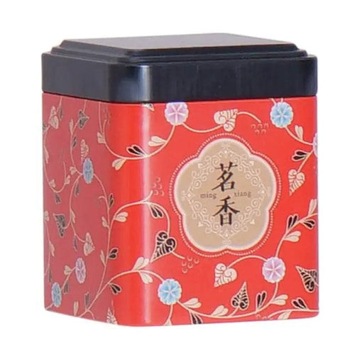 Red Metal Tea Box with Chinese Symbols