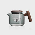 Round Glass and Wood Teapot with Infuser Button 700 ml