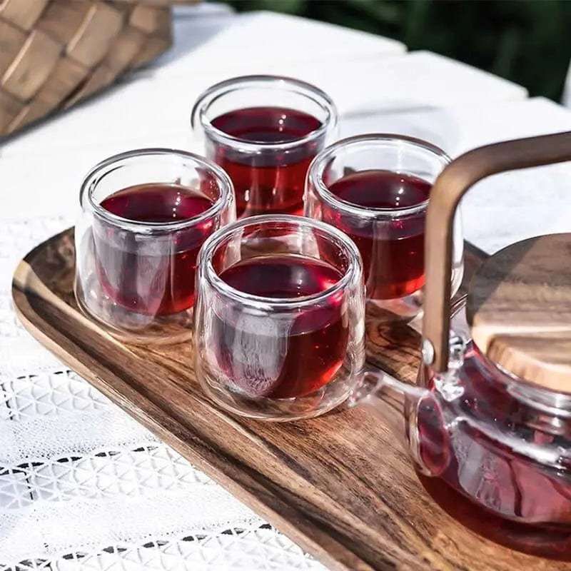 Scandinavian Glass and Acacia Wood Tea Set, 600 ml
