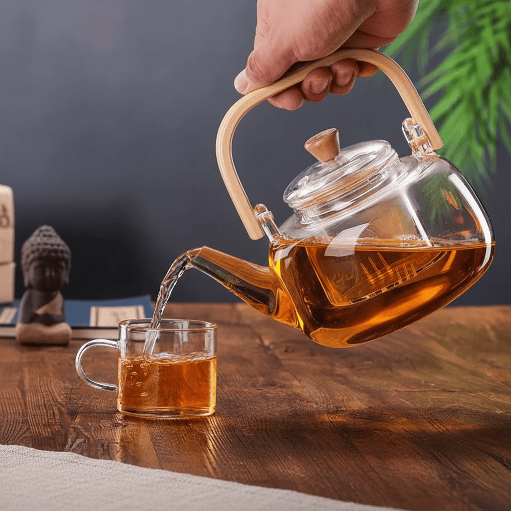Scandinavian Glass Teapot 1L with Infuser and Bamboo Handle