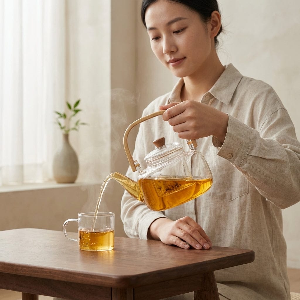 Scandinavian Glass Teapot 1L with Infuser and Bamboo Handle