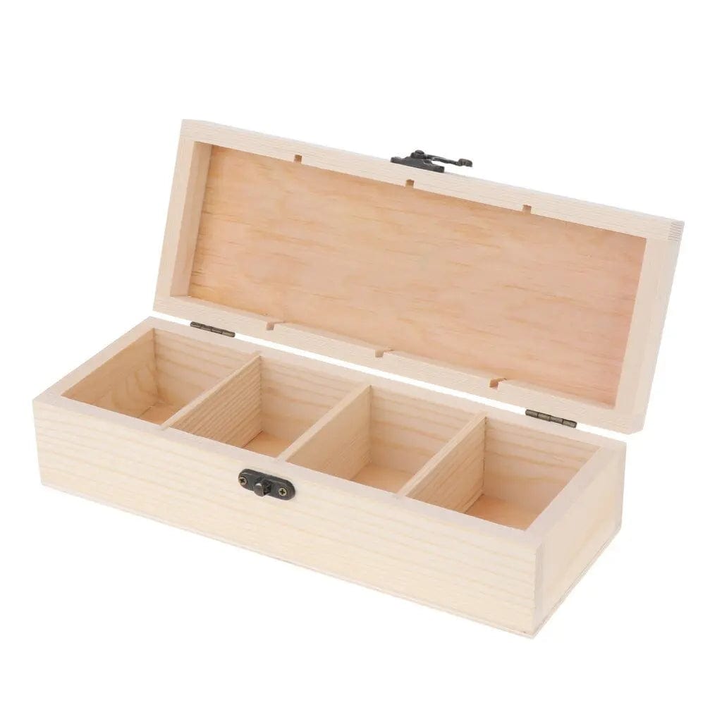 Simple Wooden Tea Box with 4 Storage Compartments