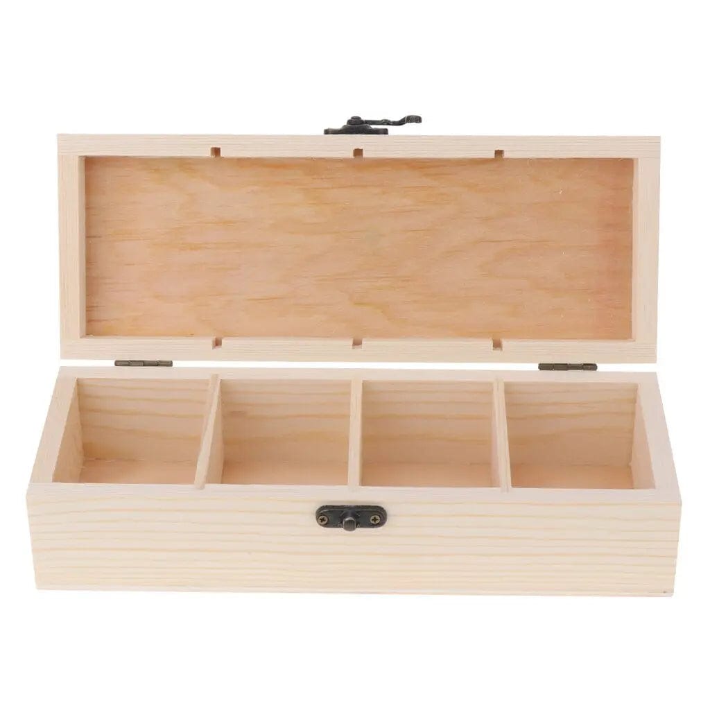 Simple Wooden Tea Box with 4 Storage Compartments