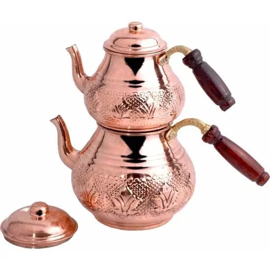 Turkish Copper Teapot with Double Layer and Patterns