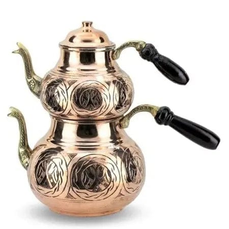 Turkish Copper Teapot with Two Layers and Black Handle