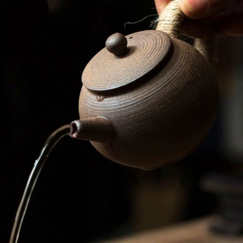 Vintage Chinese Round Teapot Made of Earthenware and Ceramic, 200 ml
