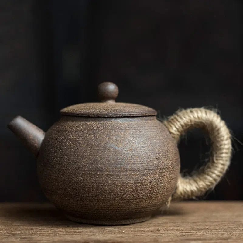 Vintage Chinese Round Teapot Made of Earthenware and Ceramic, 200 ml